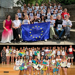 Collage von zwei Gruppenfotos der beiden Schulen